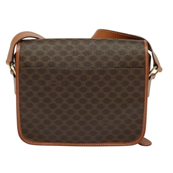 CELINE Macadam Canvas Shoulder Bag PVC Leather Brown Gold - Picture 2 of 16